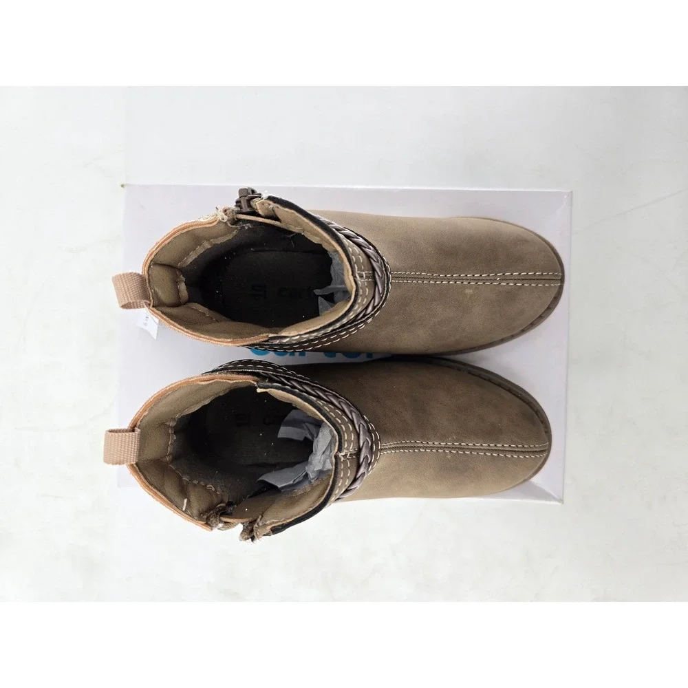 Carter's Letty Ankle Boots Toddler 10 Taupe Glitter Braided Strap - New